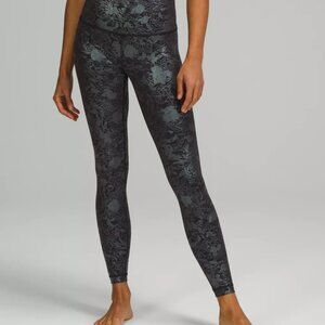 Lululemon Women's Black Wunder Under Floral Crop Compression Leggings Size 10